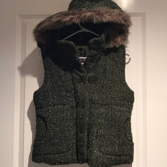 Buckle Jackets & Blazers - Buckle Faux Fur Hooded Tweed Vest NWT